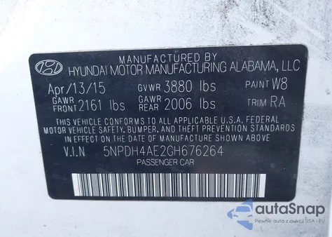 2016 Hyundai Elantra Se z USA, uszkodzony, nr VIN 5NPDH4AE2GH676264
